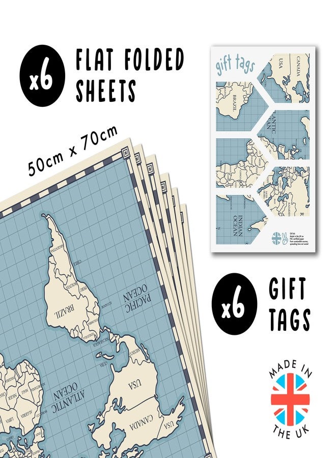 CENTRAL 23 Kids Wrapping Paper - 6 Sheets of Blue Gift Wrap and Tags - World Map - Birthday Wrapping Paper for Boys Girls - Comes with Fun Stickers - Recyclable - Image 2